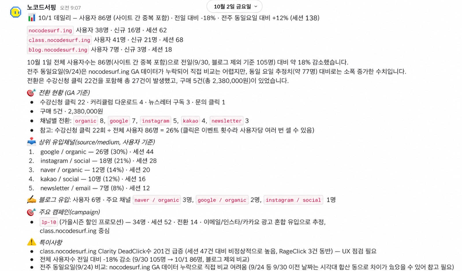 Slack으로 받는 데일리 리포트 최종본